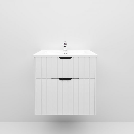 600mm Wall Hung Grooved Bathroom Vanity Matte White Finish 2 PAC Coating MDF Board Cabinet Only 