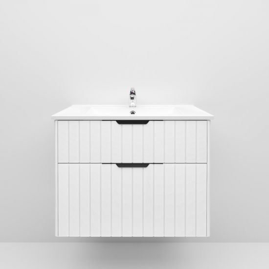 750mm Wall Hung Grooved Bathroom Vanity Matte White Finish 2 PAC Coating MDF Board Cabinet Only 