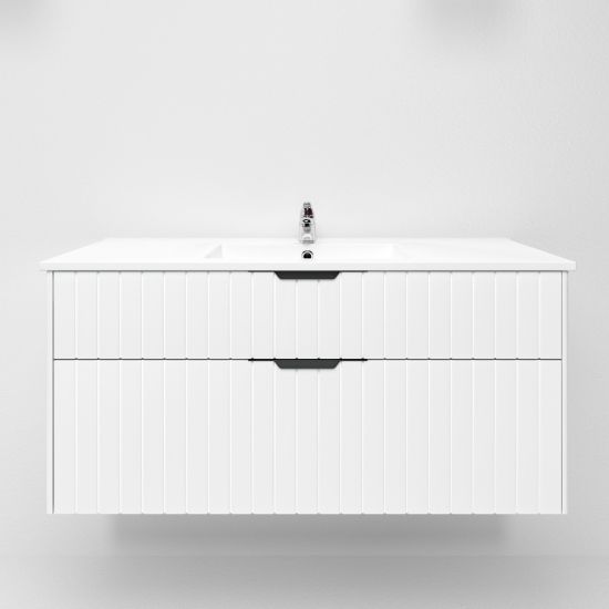 1200mm Wall Hung Grooved Bathroom Vanity Matte White Finish 2 PAC Coating MDF Board