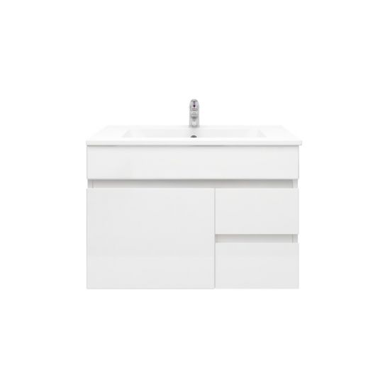 750L*520H*460DMM Gloss White PVC Bathroom Vanity Right Drawers Wall Hung 