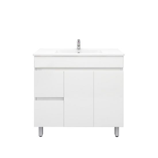900L*850H*360DMM Gloss White PVC Bathroom Vanity Left Drawers Free Standing