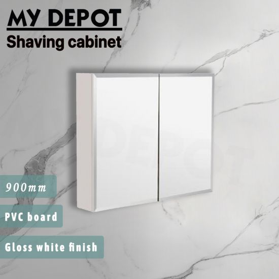 900L*150D*720HMM Bevel Edge Gloss White 2 Doors PVC Shaving Cabinet