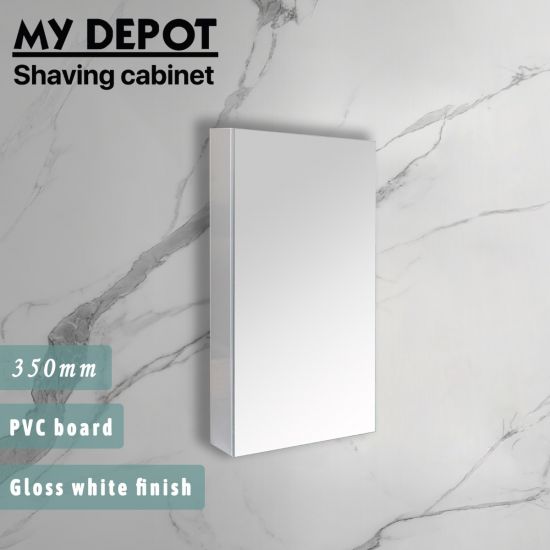 350L*150D*720HMM Pencil Edge Gloss White 2PAC PVC Single Door Shaving Cabinet Right Hand Side Hinged 