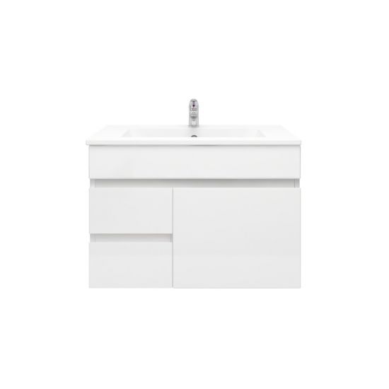 750L*520H*360DMM Gloss White PVC Bathroom Vanity Wall Hung 2 Left Drawers 1 Right Door