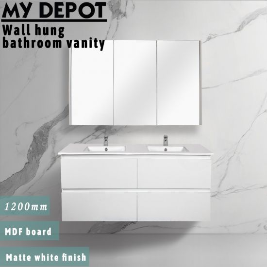 1200L*520H*460DMM Matte White MDF Bathroom Vanity 4 Drawers Wall Hung 