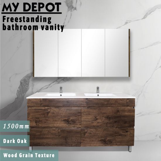1500L*850H*460DMM Dark Oak MDF Bathroom Vanity 4 Drawers Free Standing