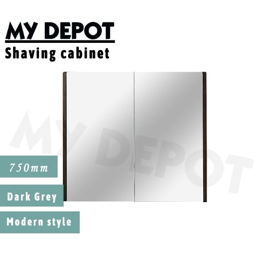 750L*150D*720HMM Pencil Mirror Dark grey MDF 2 Doors Shaving Cabinet
