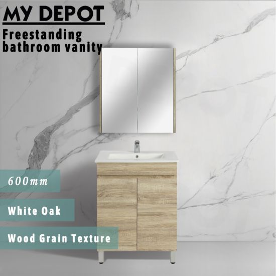 600L*850H*360DMM White Oak MDF Bathroom Vanity 2 Doors Free Standing