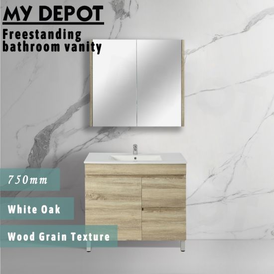 750L*850H*460DMM White Oak MDF Bathroom Vanity Right Drawers Free Standing Cabinet Only