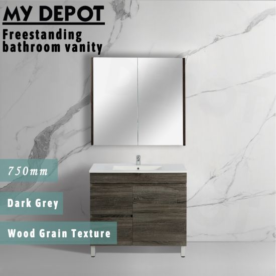 750L*850H*460DMM Dark grey MDF Bathroom Vanity Left Drawers Free Standing Cabinet Only