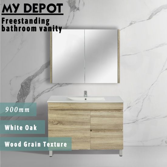 900L*850H*460DMM White Oak MDF Bathroom Vanity Right Drawers Free Standing