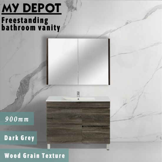 900L*850H*460DMM Dark grey MDF Bathroom Vanity Right Drawers Free Standing