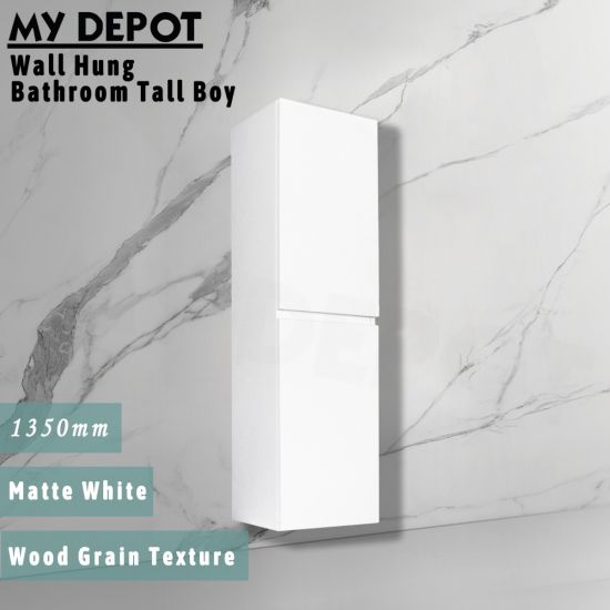 1350H*400W*300DMM Matte White MDF Cabinet Bathroom Vanity 2 Doors Tall Boy