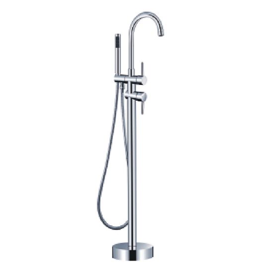 Round Freestanding Bath Mixer With Handheld Shower Chrome