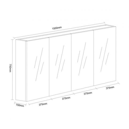 1500*150*750mm Pvc White Shaving Cabinet Four Doors