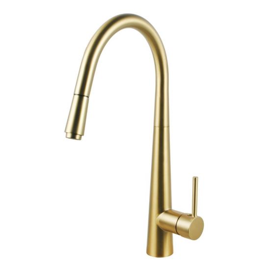 Round Brushed Yellow Gold Pull Out Kitchen Sink Mixer Tap