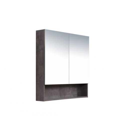 750*150*780mm Rock Cemento Wall Hung Woodgrain Mirror Cabinet Two Doors 