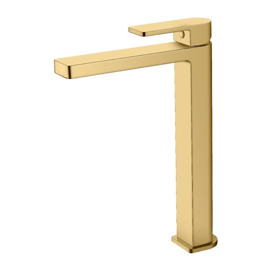 Flores High Rise Basin Mixer Brushed Gold