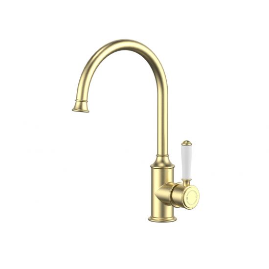 Clasico Gooseneck Sink Mixer Ceramic handle in Brushed Gold