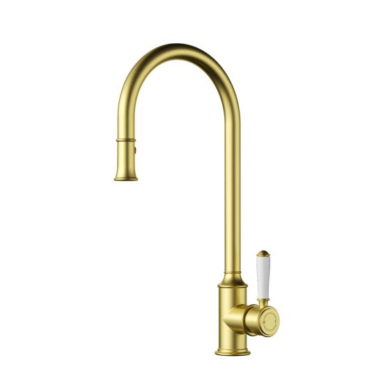 Clasico Pull-Out Sink Mixer Ceramic Handle Brushed Gold