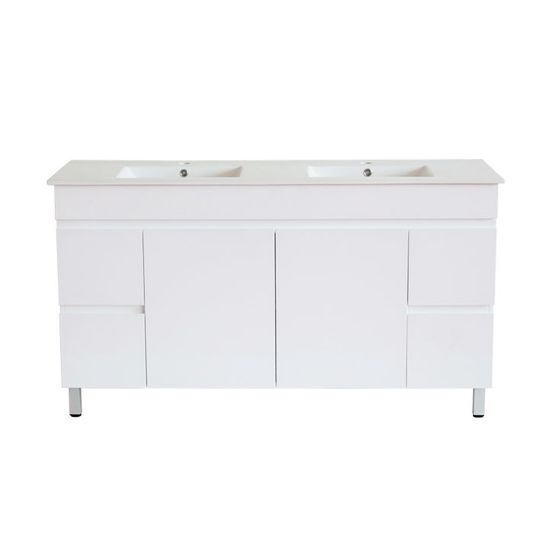 1800L*850H*460DMM Gloss White MDF Bathroom Vanity 4 Side Drawers 2 Middle Doors Wall Hung