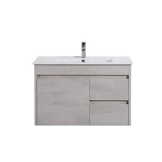 750*460*525mm Polywood Concrete Grey Wall Hung Bathroom Vanity Right Drawer (Cabinet Only)