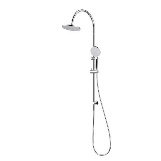 New Cora Round Gooseneck Brass Multi-function Shower Set Chrome,200mm Plastic Shower Head