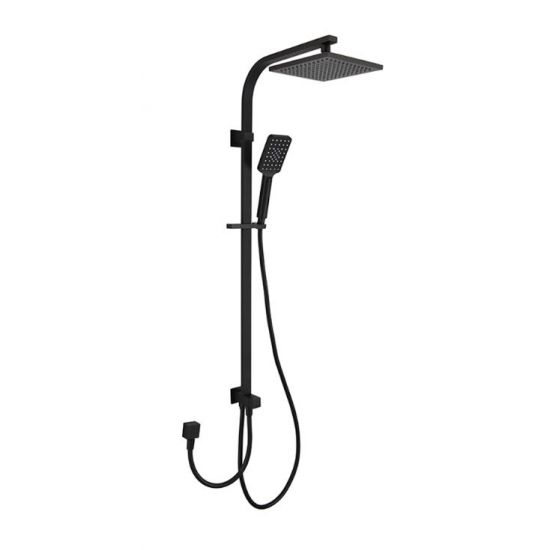 Eden Square Multi-function Shower Set Two Hoses Matt Black, 200mm Plastic Shower Head