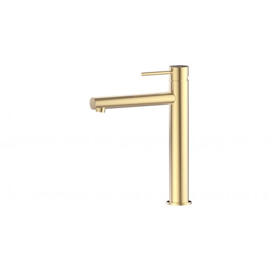 Otus Slimline SS Highrise Basin Mixer in Brushed Gold