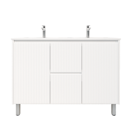 1190Lx455Dx860Hmm Brio Matte White 2PAC Coating PVC 2M/DW 2S/DR Freestanding Bathroom Vanity Cabinet Only