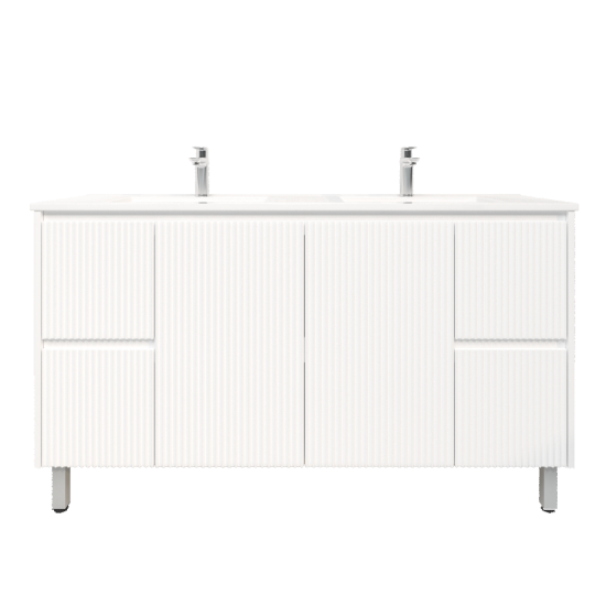 1490Lx455Dx860Hmm Brio Matte White 2PAC Coating PVC 4S/DW 2M/DR Freestanding Bathroom Vanity Cabinet Only