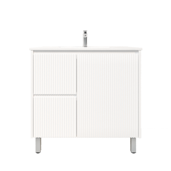 890Lx455Dx860Hmm Brio Matte White 2PAC Coating PVC 2L/DW 1R/DR Freestanding Bathroom Vanity Cabinet Only