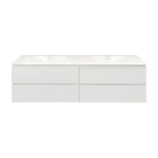 1500L*520H*460DMM Gloss White MDF Bathroom Vanity 4 Drawers Wall Hung 