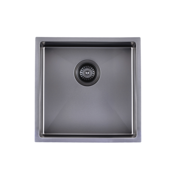 304 Stainless Steel Gun Metal Grey PVD Coating Single Bowl Kitchen Sink(Round Edges,with Bottom Tray)440*440*205mm