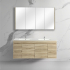 1500mm White Oak MDF Bathroom Vanity 4 Side Drawers 2 Middle Doors Wall Hung Cabinet Only