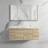 1500mm White Oak MDF Bathroom Vanity 4 Side Drawers 2 Middle Doors Wall Hung Cabinet Only