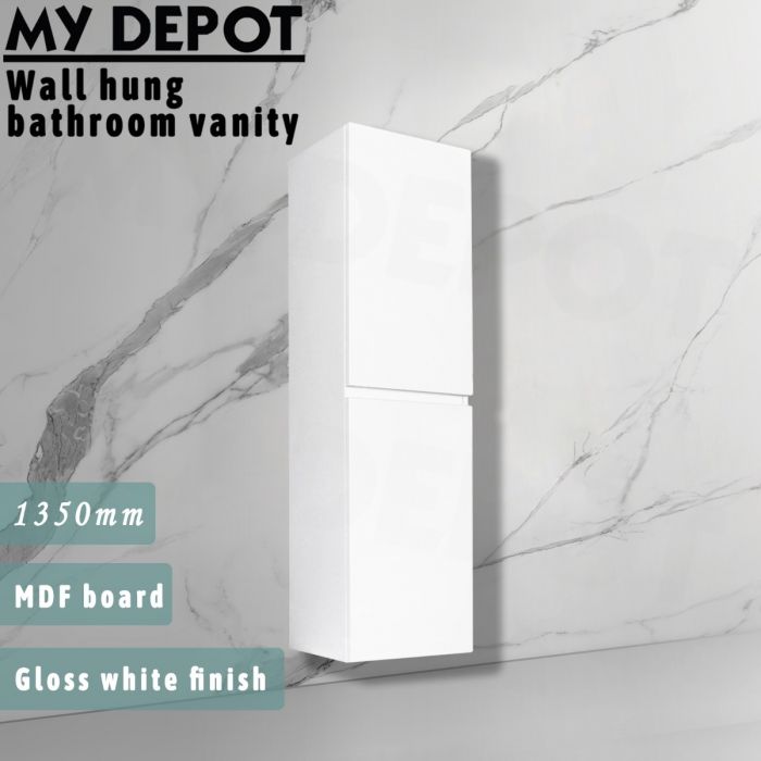 1350H*400W*300DMM Gloss White MDF Tall Boy Bathroom 2 Doors