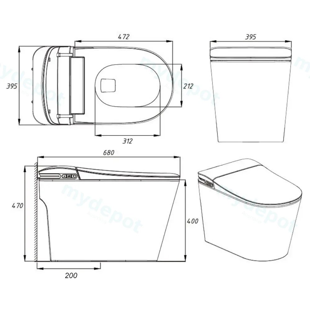 684*390*473mm White Instant Heating Jet Siphon Type Flushing Smart Toilet view 2