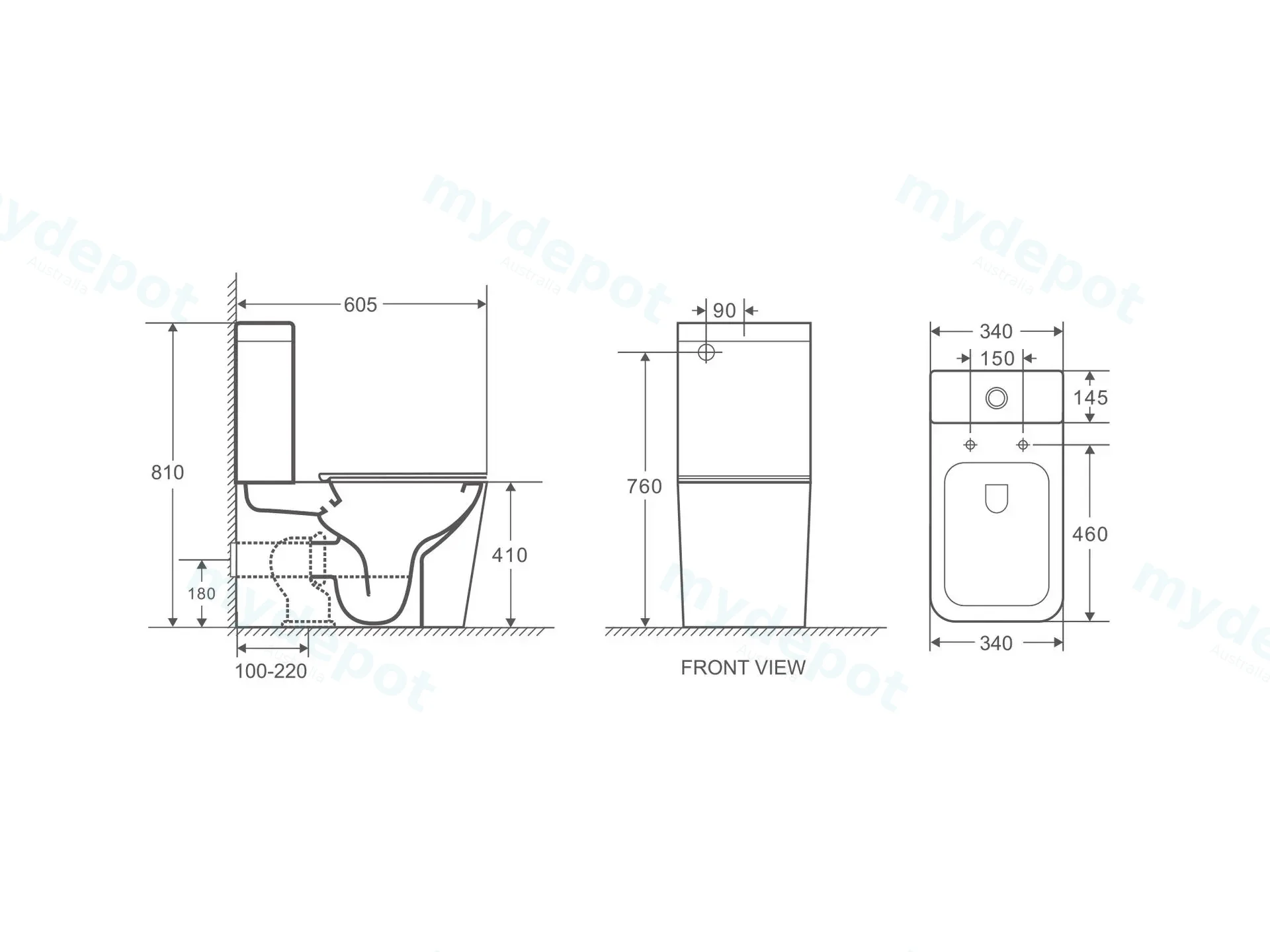 605*340*810mm Enox Back To Wall Toilet Suite Rimless With Slim Uf Seat Cover With Universal Inlet Cistern T1 view 7