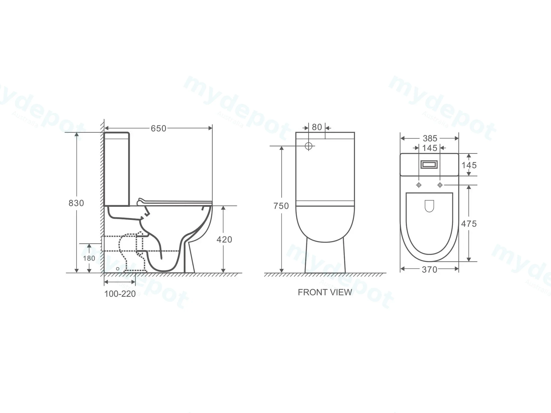 680*380*860mm Moi Back To Wall Toilet Suite (Rimless) With Slim PP Seat Cover And Bottom Inlet Cistern T2B view 2