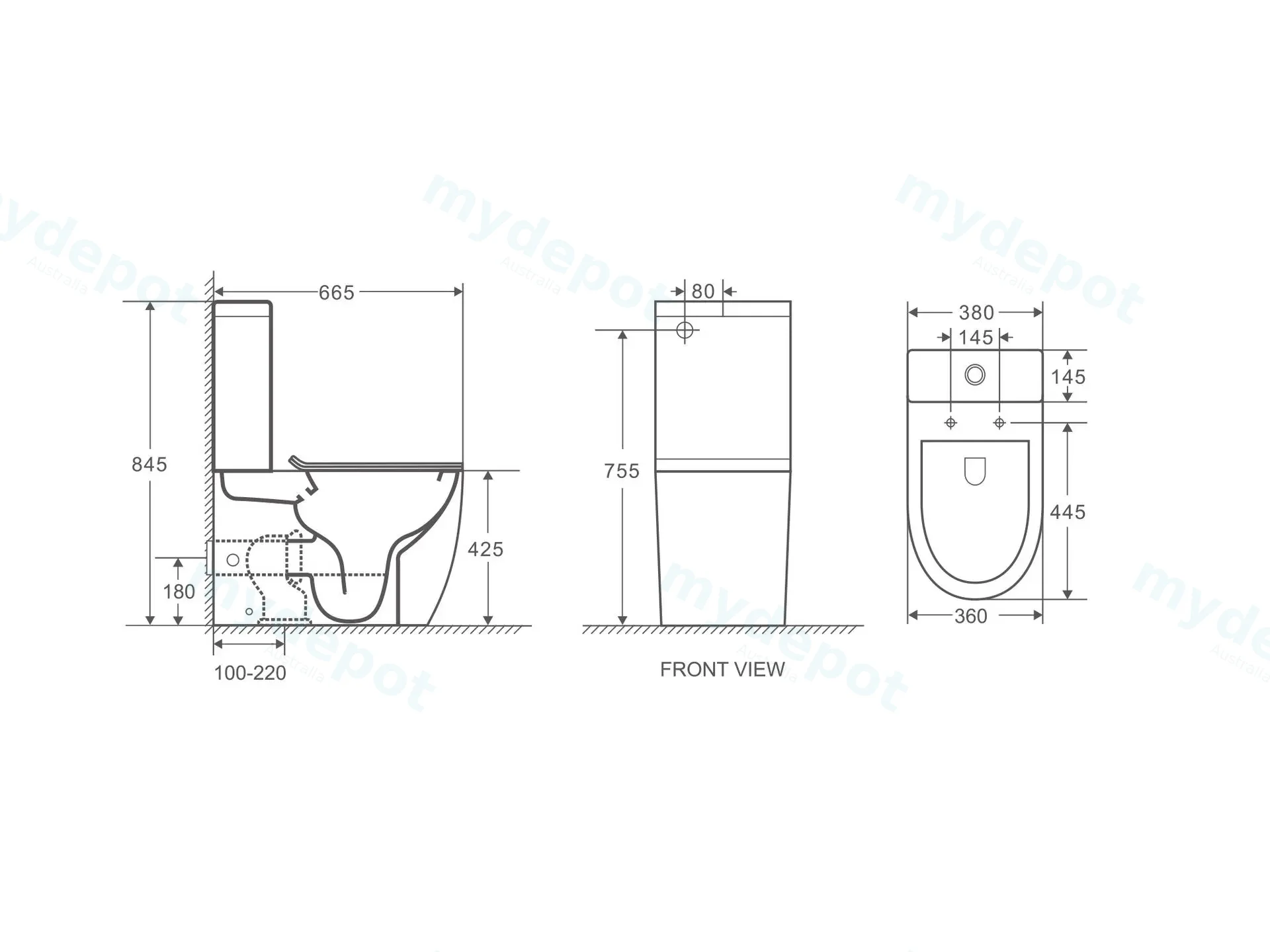 845*665*380mm Norton Back To Wall Toilet Suite Two Piece Toilet view 3