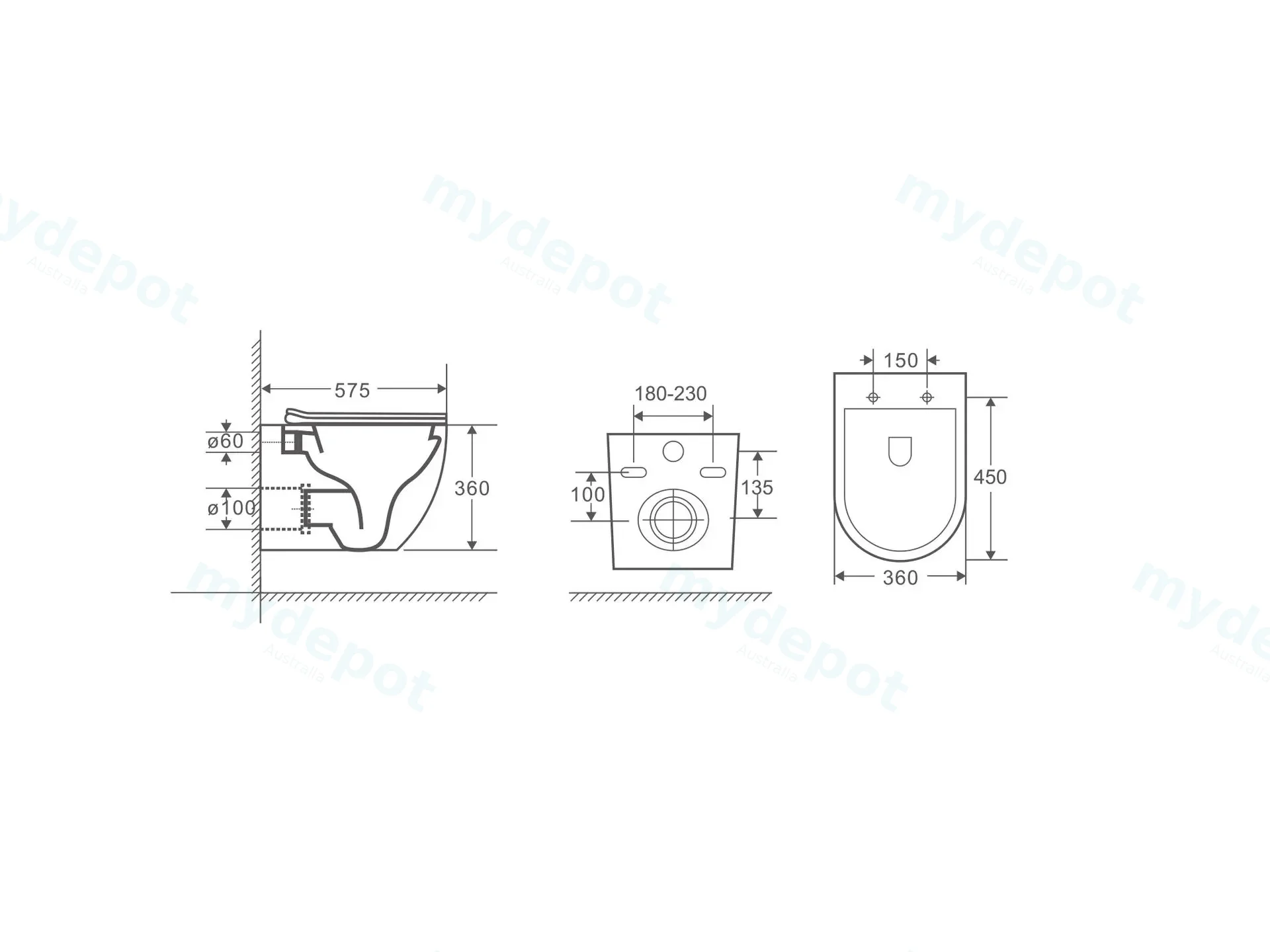 580*365*365mm Wall Hung Pan (Rimless) With Slim Uf Seat Cover view 2
