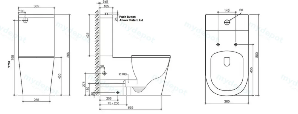 650×380×800mm Hadden Wall Faced Toilet Suite Rimless Flush view 2