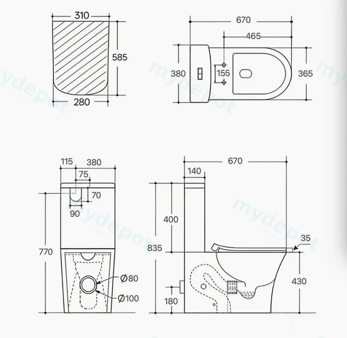 Binli 700*385*840mm Orta Tornado Rimless Toilet Suite view 15