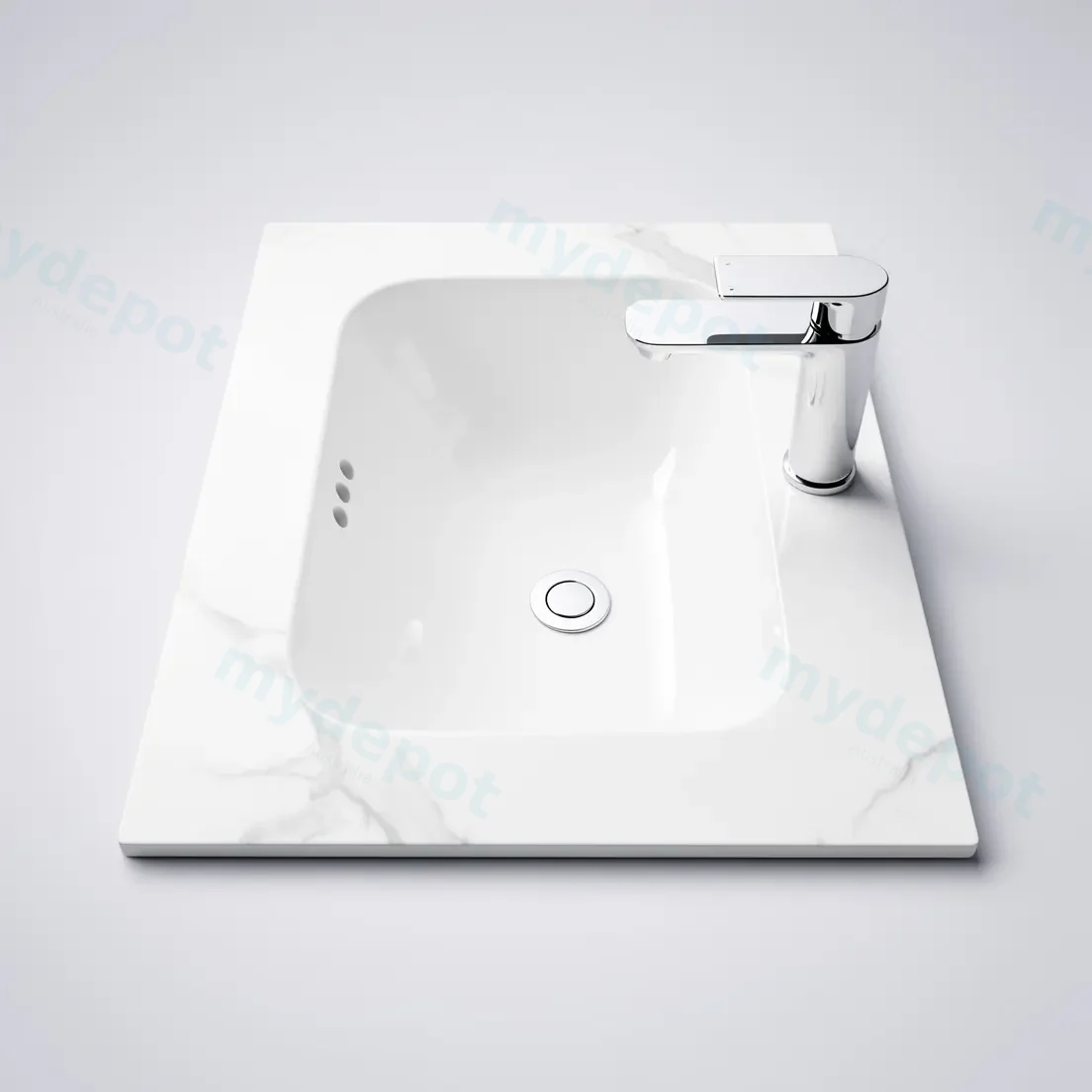600Lx460Dx180Hmm White Marble Look Sintered Stone Top With Undermount Basin view 3