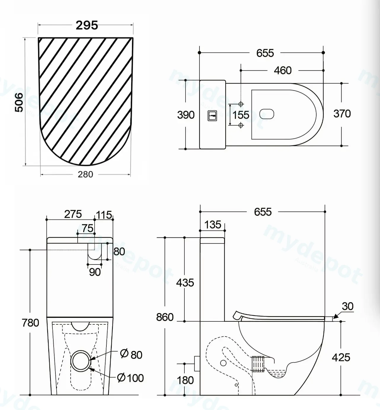650*390*850mm Procida Tornado Rimless Toilet Suite view 4
