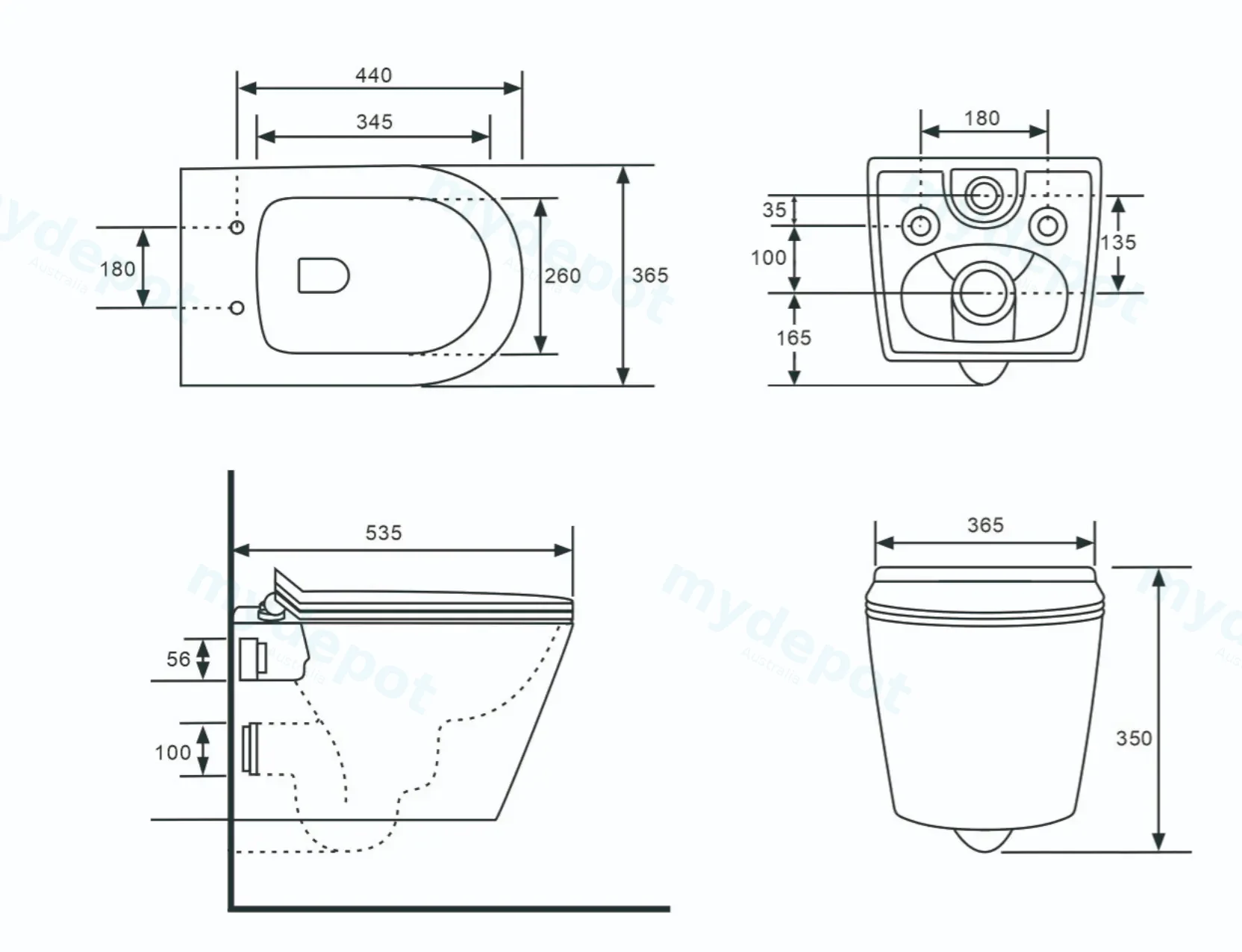 540*365*400mm Agena Rimless Wall Hung Pan view 12