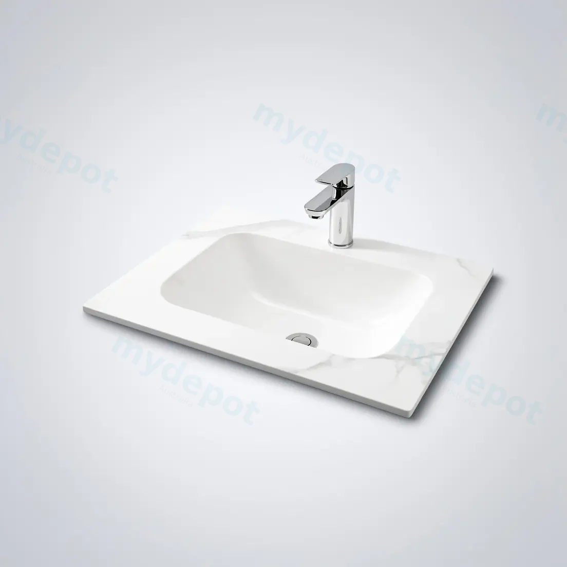 600Lx460Dx180Hmm White Marble Look Sintered Stone Top With Undermount Basin view 4
