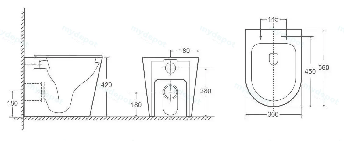 560X365X420mm Agena Geberit Inwall Floor Toilet Suite Pan view 3
