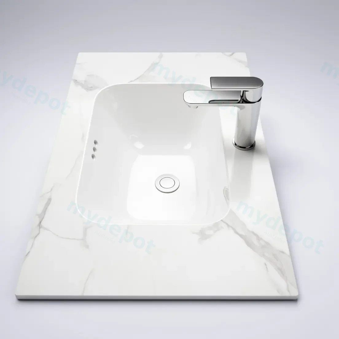 750Lx460Dx180Hmm White Marble Look Sintered Stone Top With Undermount Basin view 2